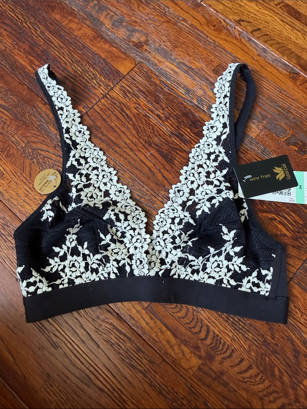Wacoal Black Bralette with Cream Floral Lace Overlay